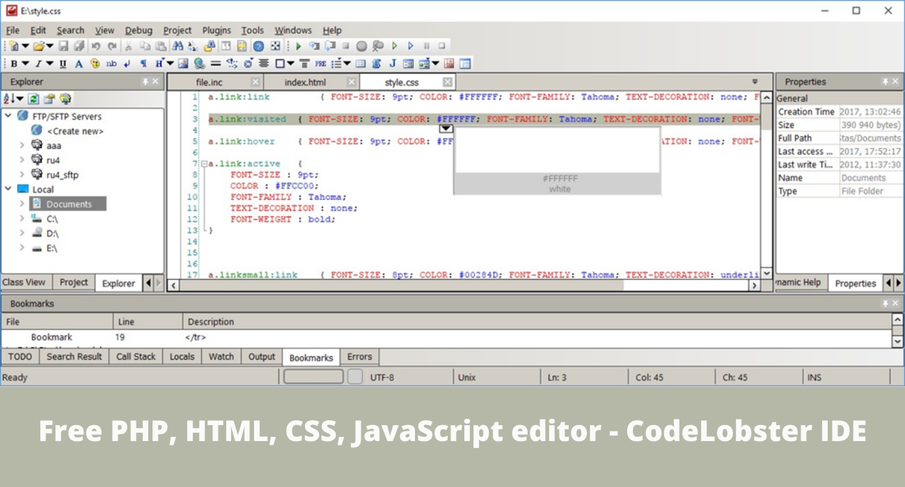 Free PHP, HTML, CSS, JavaScript editor - CodeLobster IDE